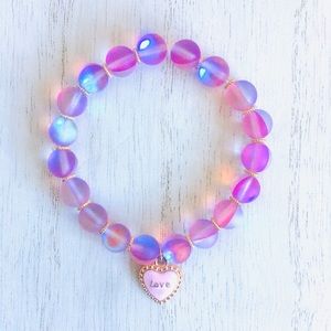 Synthetic Opal Matte Pink Heart Charm Bracelet